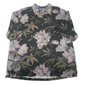 Tommy Bahama Mens 3XT Silk Hawaiian Tropical Button Up Short Sleeve Black Shirt
